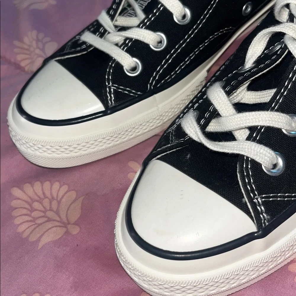 Converse Black High-Top Sneakers with Pink Floral Embroidery - Picture 3 of 6